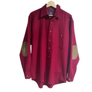 Pendleton Men Medium Vintage Wool Red Long Sleeve Button Down Shirt Elbow Patch